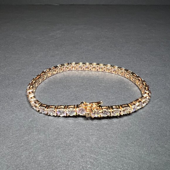 JCM CZ Cubic Zirconia Rose Gold Tone Elegant Tennis Bracelet 8" - Picture 3 of 6